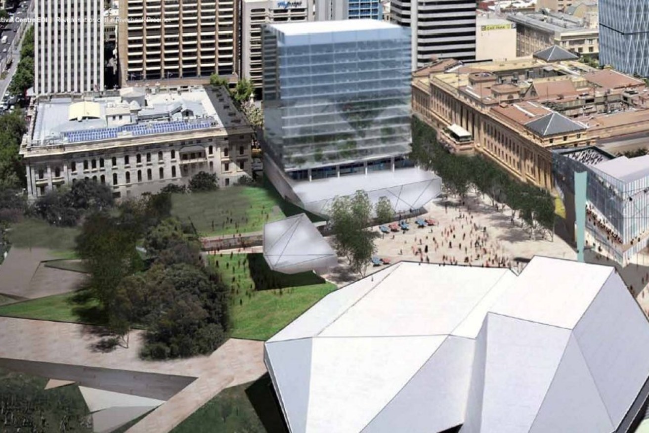The new office block on the Festival Plaza, as envisaged in the 2011 Adelaide Festival Centre masterplan