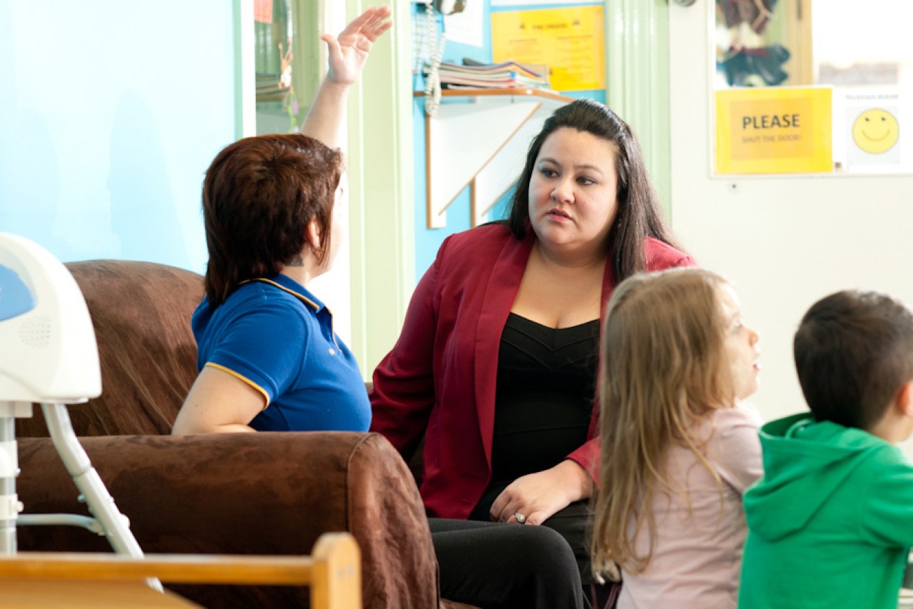 Liberal candidate for Adelaide Carmen Garcia campaigning at a child care centre in Prospect this week. Photo: Nat Rogers/InDaily 