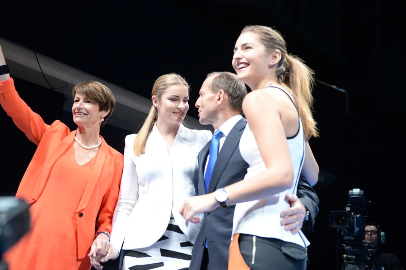 Coalition Leader Tony Abbott with his family before the Liberal Party campaign launch in Brisbane yesterday. 