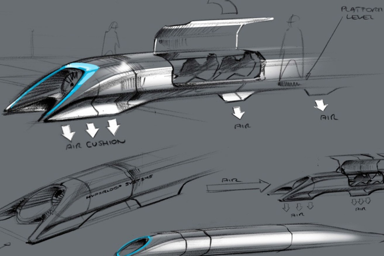 The concept drawing of the Hyperloop, claimed to be capable of speeds of up to 1,220km/h.