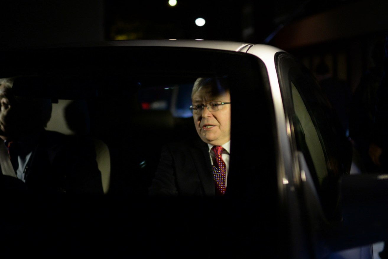 Kevin Rudd leaves the National Press Club after last night's debate, in which he promised to introduce gay marriage legislation.