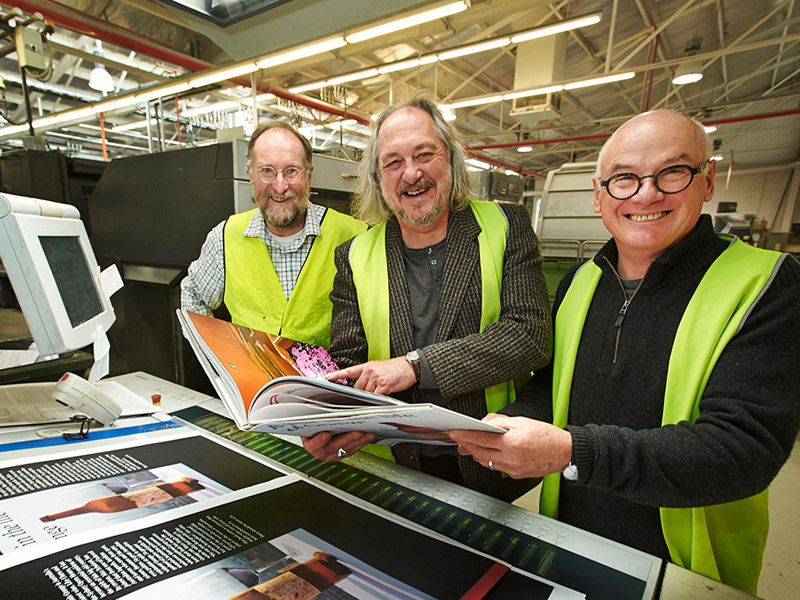 Milton Wordley, Philip White, and designer John Nowland at the Finsbury Green press. Photo: Peter Fisher