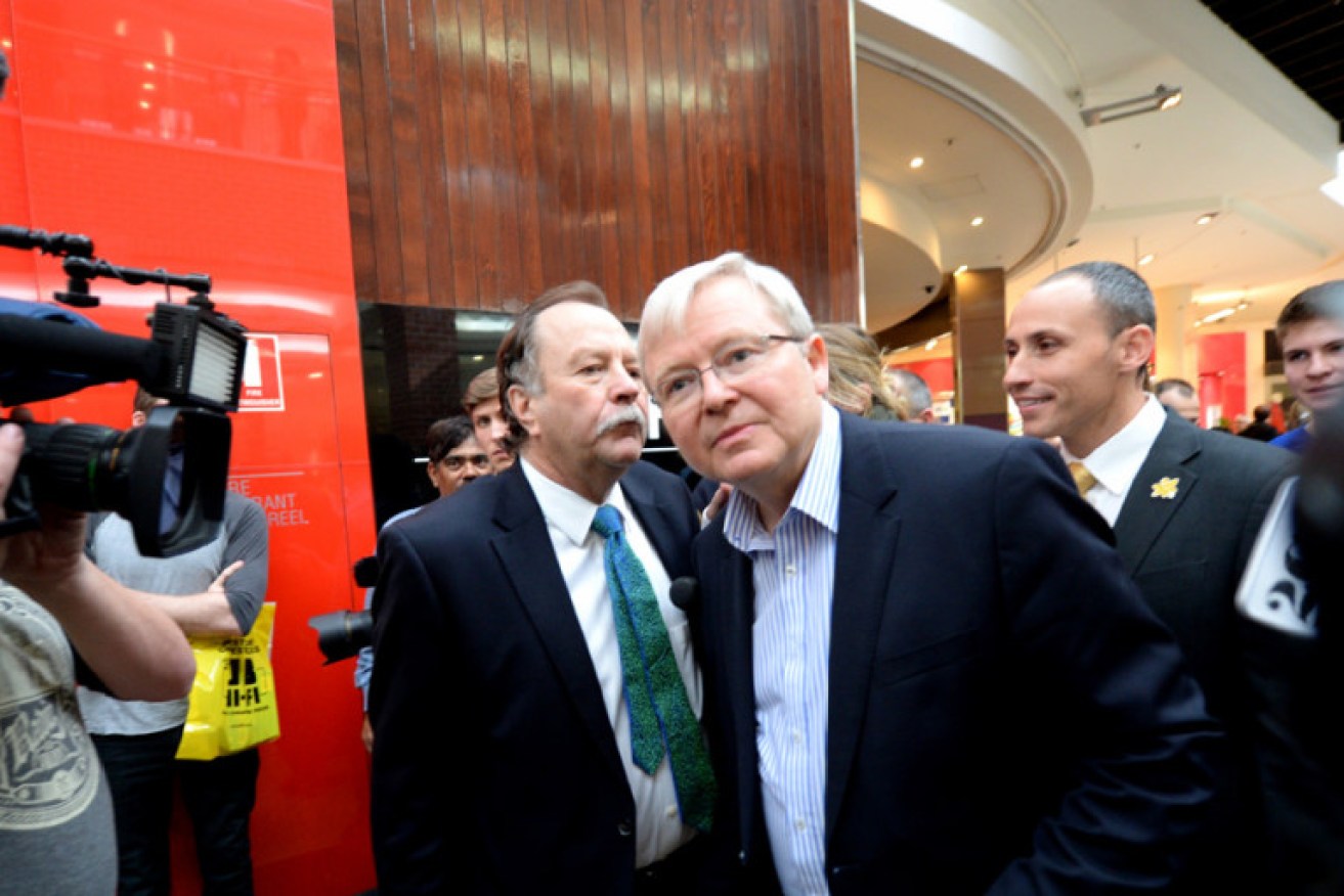 Bruce Hawker (left) on the recent campaign trail with Kevin Rudd.