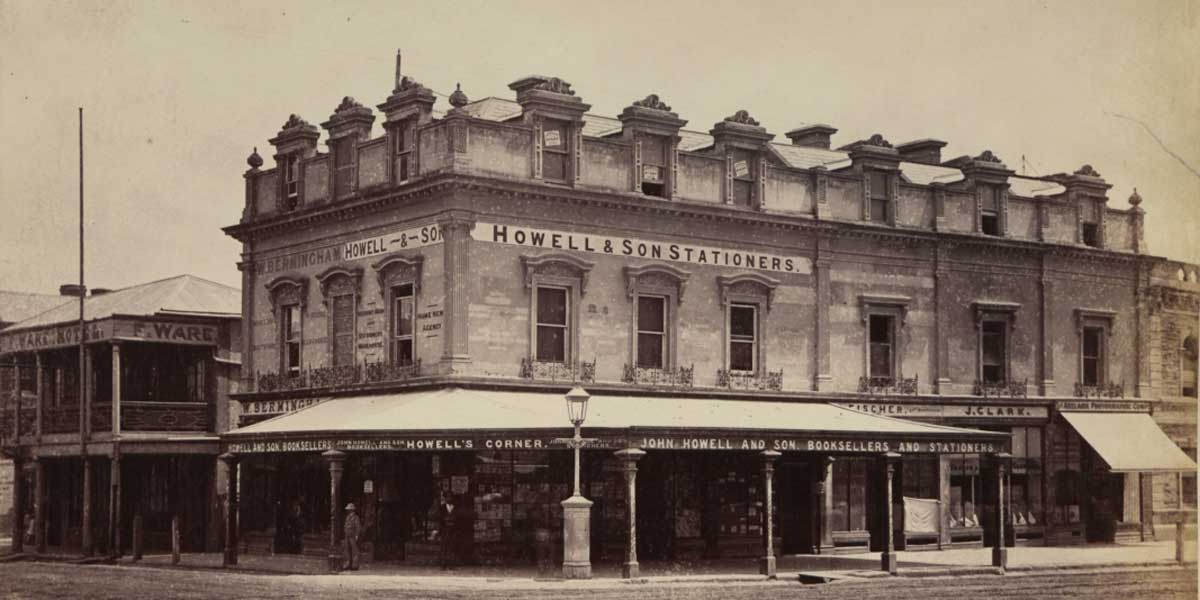 Howell & Son stationers, on the corner of King William and Hindley streets, 1876. Photo: UK National Archives