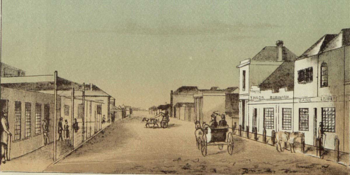 Hindley St, looking west. From a sketch by F. R. Nixon, 1845. Image: UK National Archives