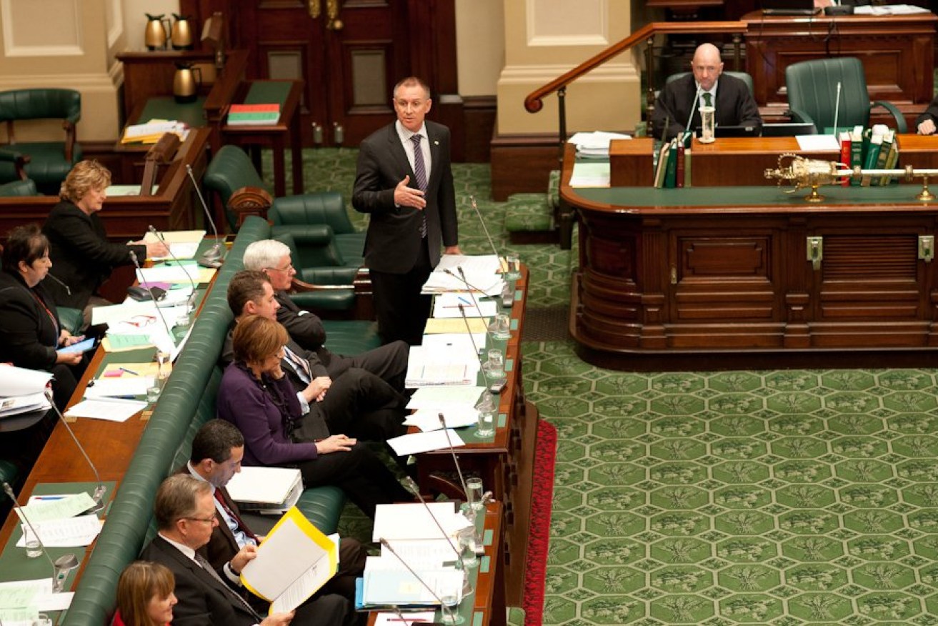 Premier Jay Weatherill on his feet in State Parliament. Photo: Nat Rogers / InDaily