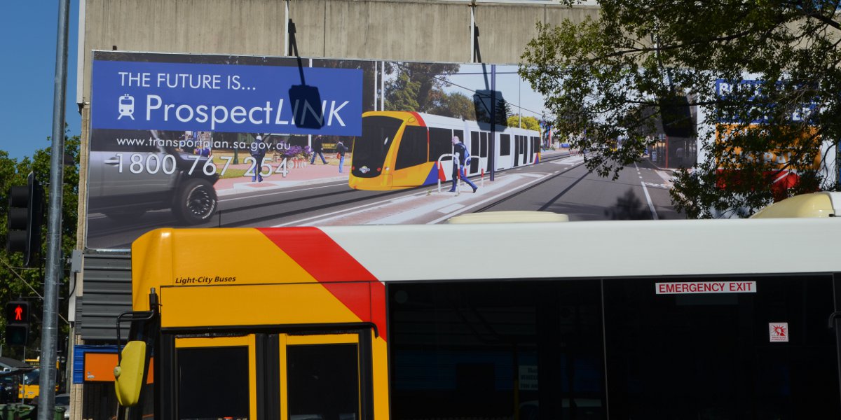 A Government billboard promising a tram through North Adelaide before the 2014 state election.