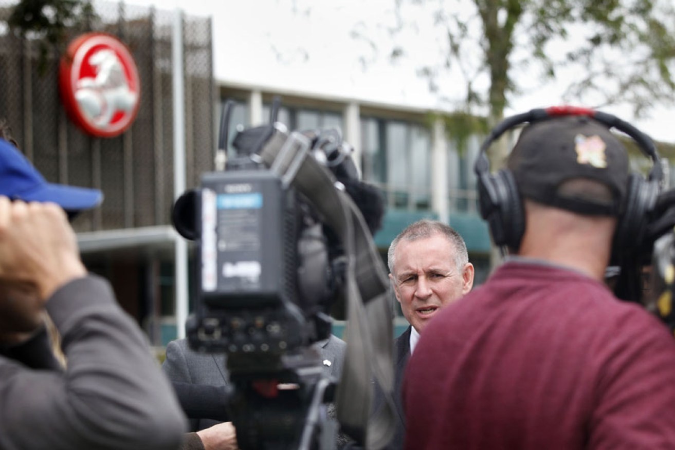 Jay Weatherill talking to the media outside Holden's Elizabeth factory.