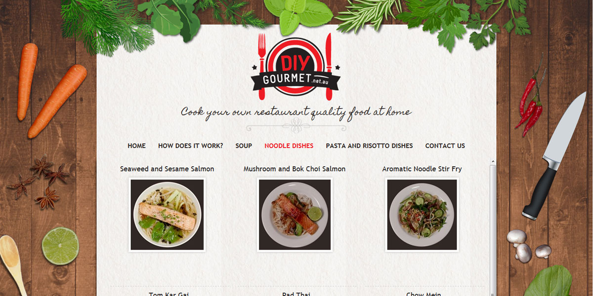 Part of the menu on the DIY Gourmet website.