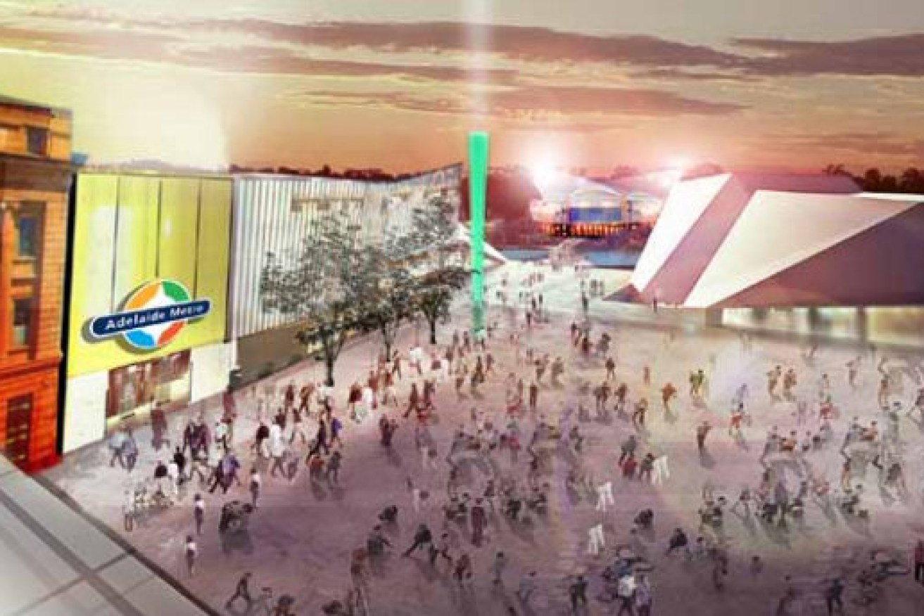 A still from the Festival Centre's Masterplan showing the Plaza and Centre joined on the same level.