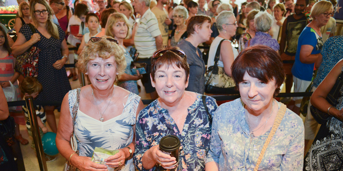 Maureen Hastings , Rosemary Clemie and Jo Allen in line for the movies. Photo: Nat Rogers / InDaily
