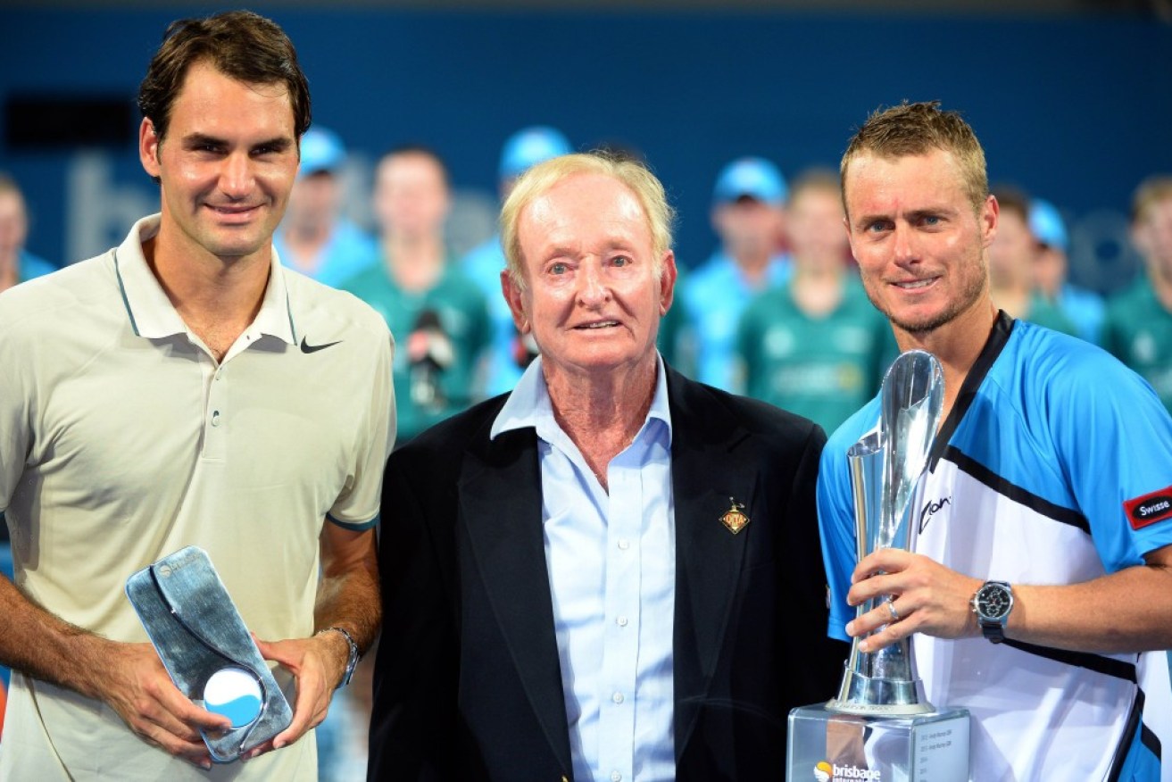 Federer (left), Laver and Hewitt
