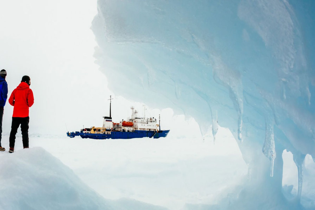 Passenger Andrew Peacock took this photo of the ship MV Akademik Shokalskiy stuck in the ice off East Antarctica.