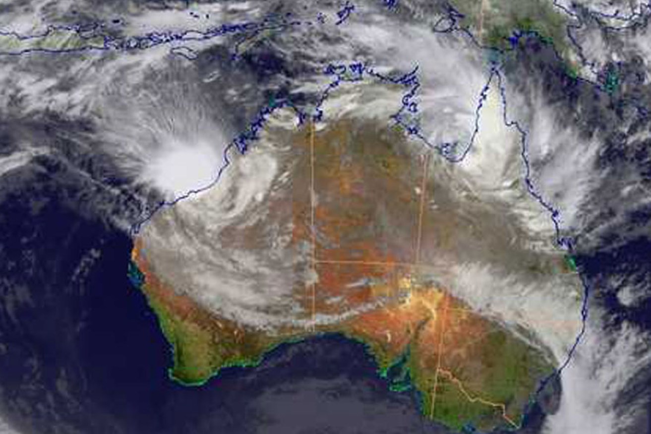 A 2012 image of a tropical cyclone moving towards the Pilbara and Kimberley coasts of Western Australia.