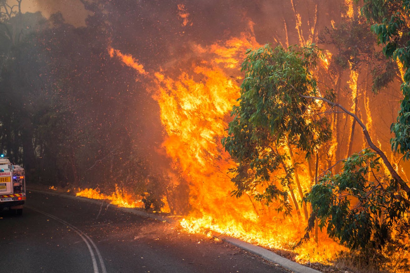 A fire raging near Perth last weekend.