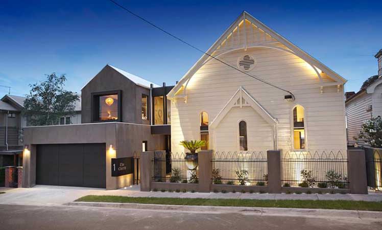 One part 19th-century Anglican church, one part modern Melbourne residence. Designed by Dominic and Marie Bagnato.