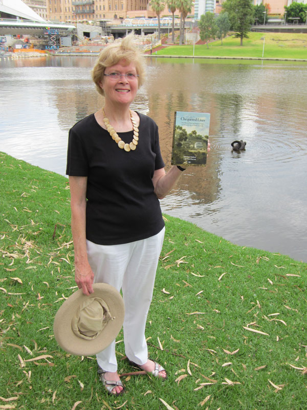 Iola Hack Mathews on the site where her ancestor built the first bridge over the Torrens.