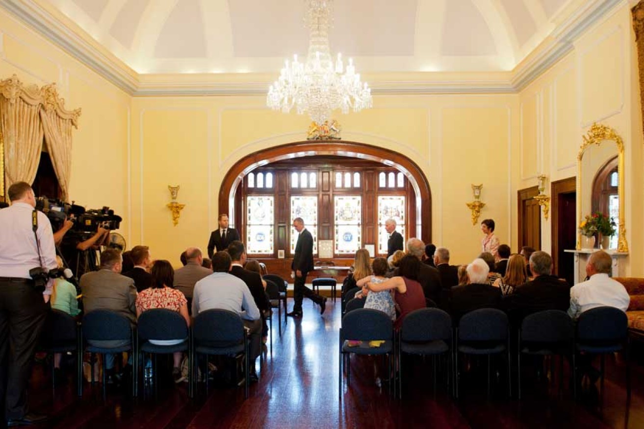 The scene at Government House during Labor's last swearing-in ceremony, in January 2013. Photo: Nat Rogers/InDaily