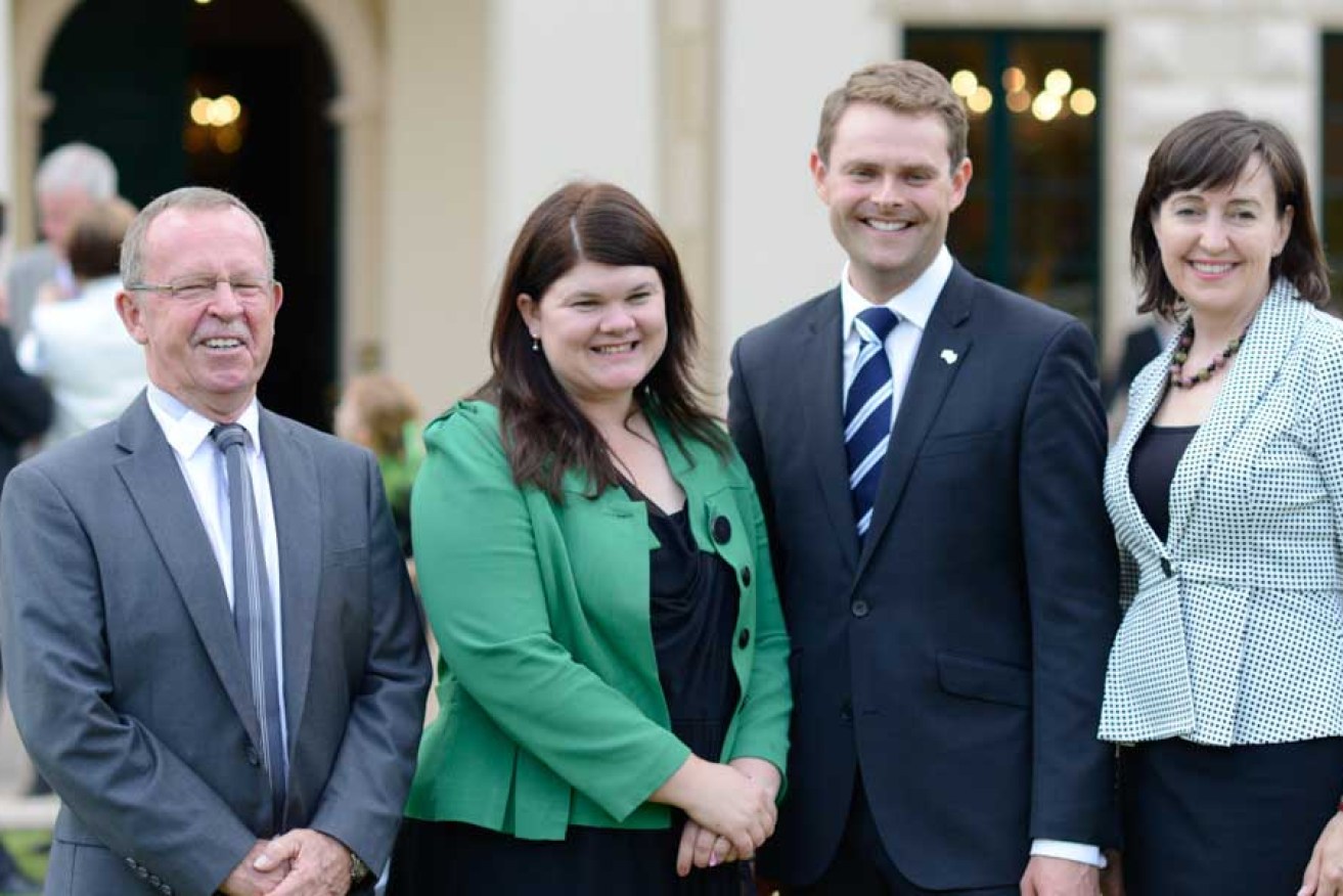 New ministers (from left) Geoff Brock, Zoe Bettison, Stephen Mullighan and Susan Close. Photo: Nat Rogers/InDaily