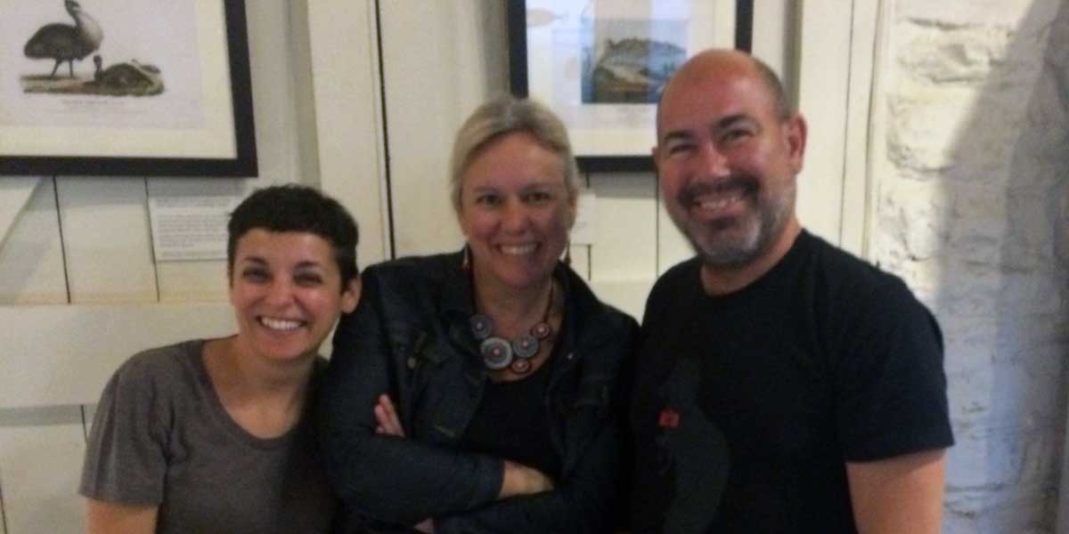 Fino's Sharon Romeo (left) and David Swain (right) with museum curator Lindl Lawton.