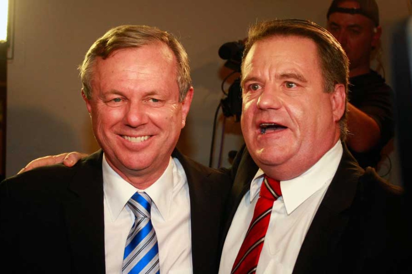 It's been a long four years: Mike Rann and Kevin Foley on election night in 2010.