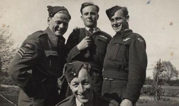 Halifax bomber Aircrew Sgt Arthur Cox, Flt Sgt William Burgum, Flt Sgt Harley Harber and in the front Sgt Donald Hemstock.