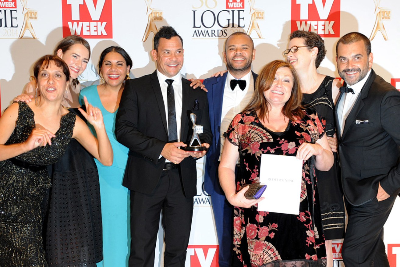The cast of Redfern Now with their Logie for Outstanding Drama Series. Photo: AAP