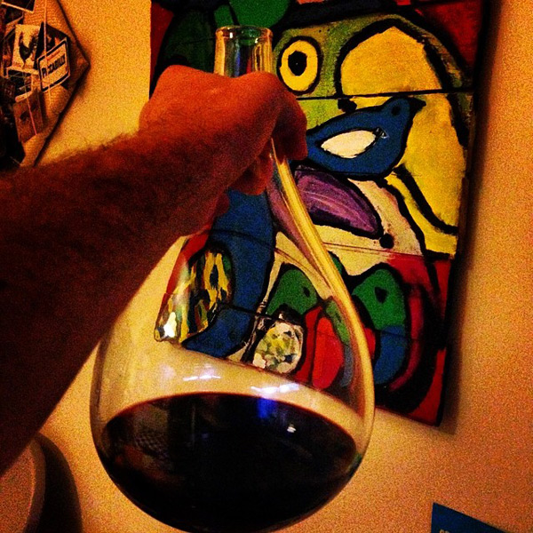 Duncan Welgemoed's selfie of the Twelftree award decanter and a painting by Stephen Langdon.
