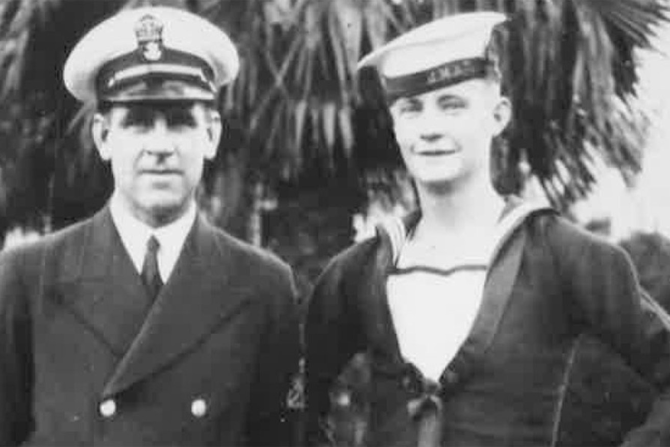 WBK (left) in the grounds of a WA hospital, with an unknown sailor, not long before he was lost in the sinking of the Sydney.