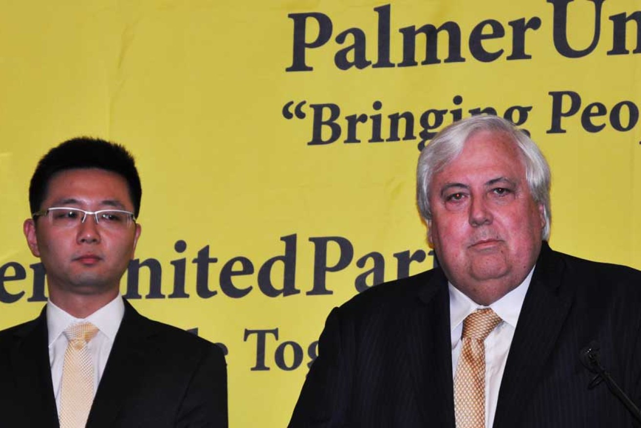 Clive Palmer (right) with his party's lead candidate for the re-run WA Senate election, Zhenya "Dio" Wang.