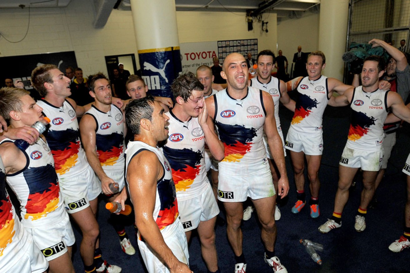 Eddie Betts, Matt Crouch and James Podisadly finally get to sing the Crows song.