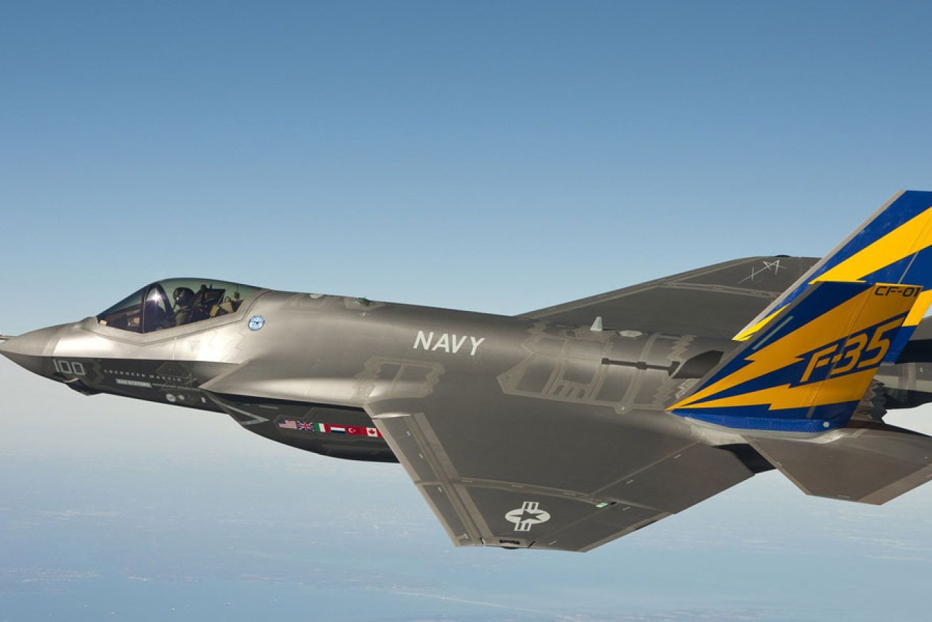 The F-35C Joint Strike Fighter during a test flight over the US state of Maryland.