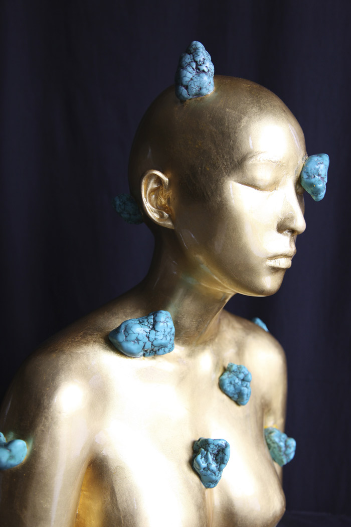 Ah Xian Evolutionariaura: Turquoise – 1, 2011-2013, bronze and turquoise, 54.0 x  43.0  x  29.5cm courtesy the artist