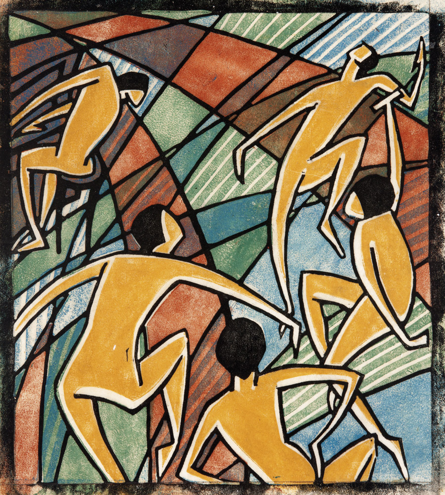 Dorrit Black, Australia, 1891-1951, Music, 1927-28, London or Paris, unnumbered impression, colour linocut on thin cream, oriental laid paper, 24.1 x 21.2 cm, Elder Bequest Fund 1976, Art Gallery of South Australia, Adelaide