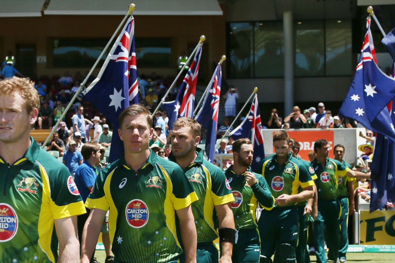 No more: the Australian one day team walks on to Adelaide Oval on Australia Day 2014. AAP image