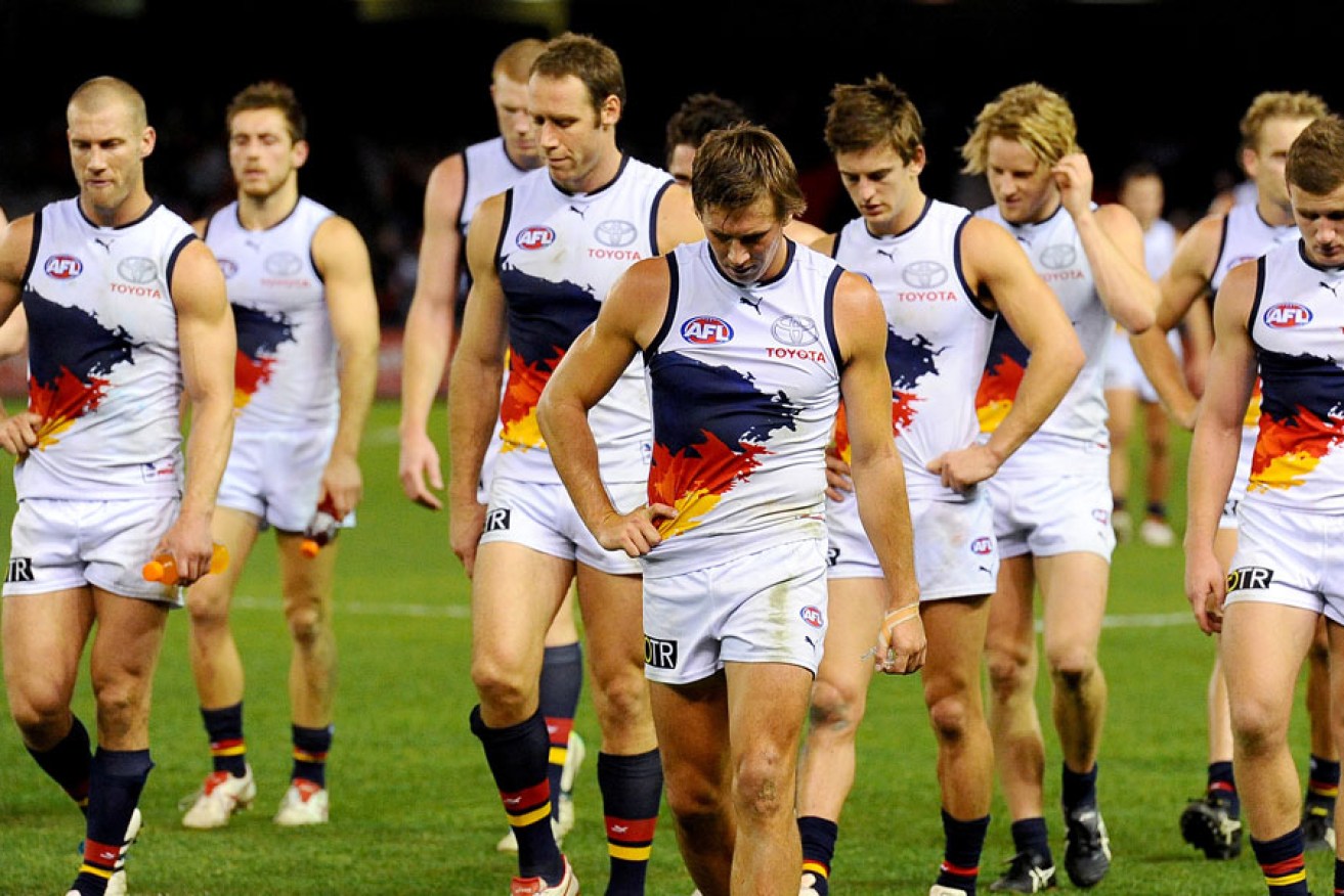 The yoyo Crows trudge off after losing to the Bombers on the weekend.