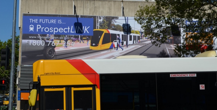One of the Government's tram billboards.