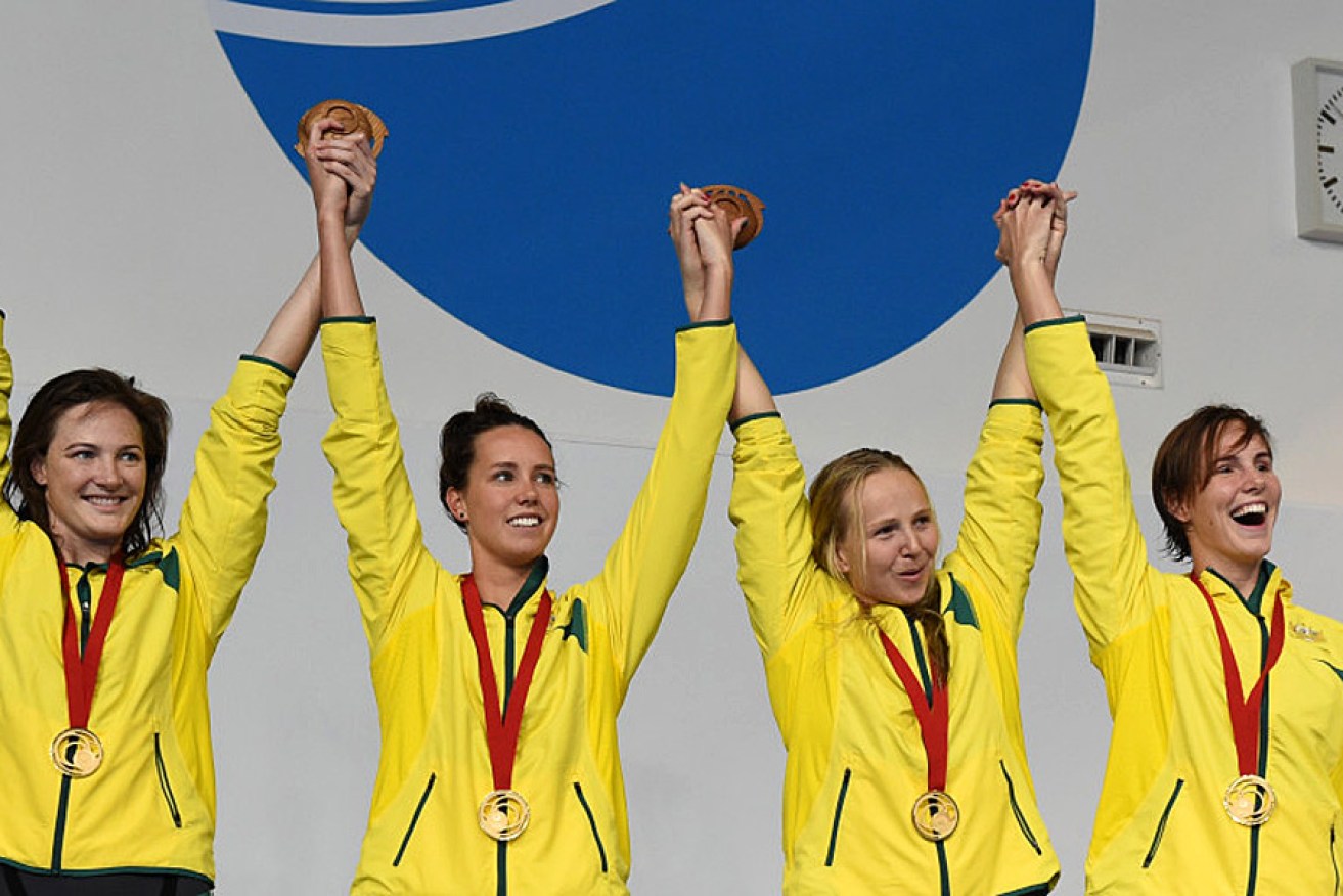 Golden girls: Cate Campbell, Emma McKeon, Melanie Schlanger and Bronte-Campbell. Photo: AAP