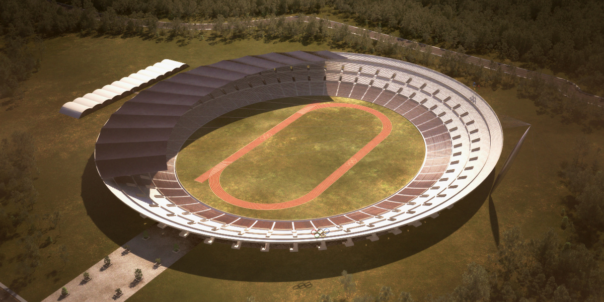 Olympic Stadium. Harry Seidler, Princes Park, Melbourne. Competition Entry 1952. Digital Reconstruction by Daniel Giuffre and Paul Sawyer. Courtesy: felix.