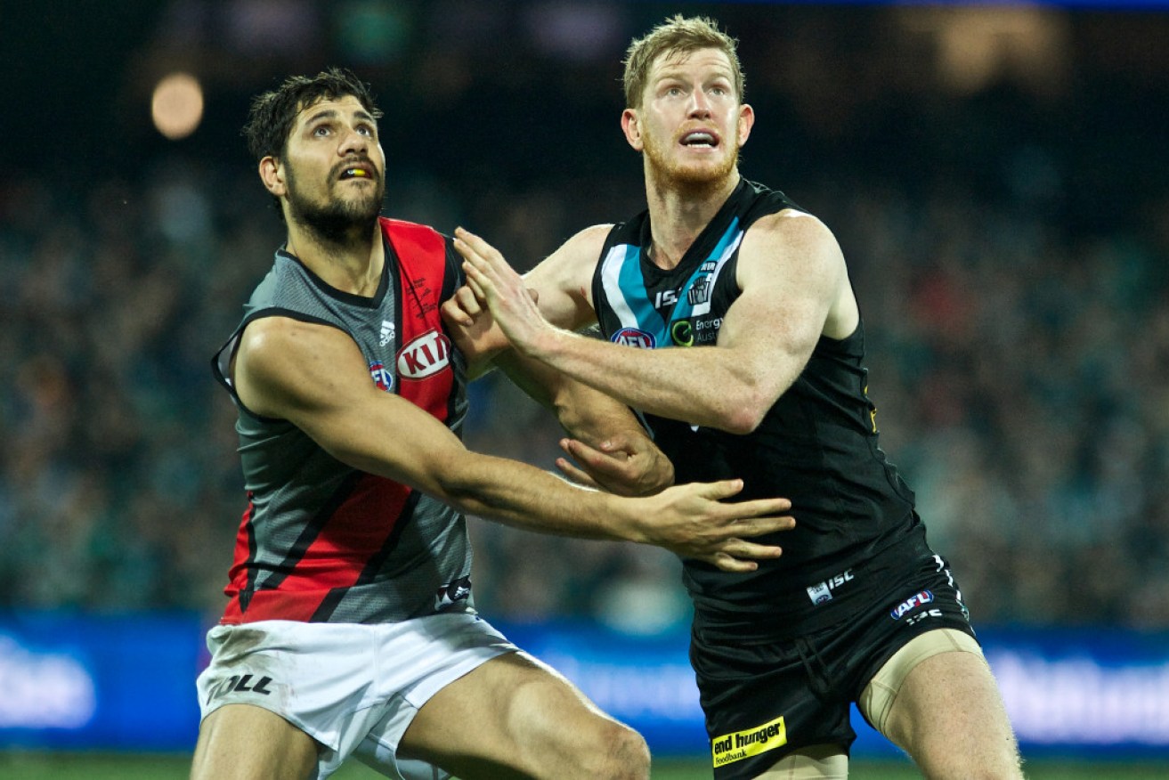 Former Essendon big man Paddy Ryder (left) and primary ruckman Matthew Lobbe are out of action for Port. Photo: Michael Errey, InDaily.