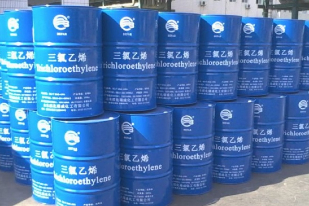 Barrels of the industrial solvent TCE.