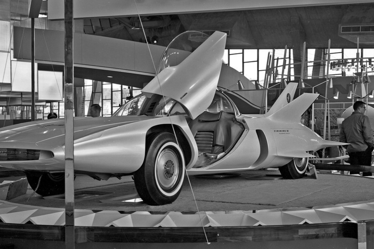 General Motors' experimental car, Firebird III at the Century 21 Exposition, Seattle, 1962.