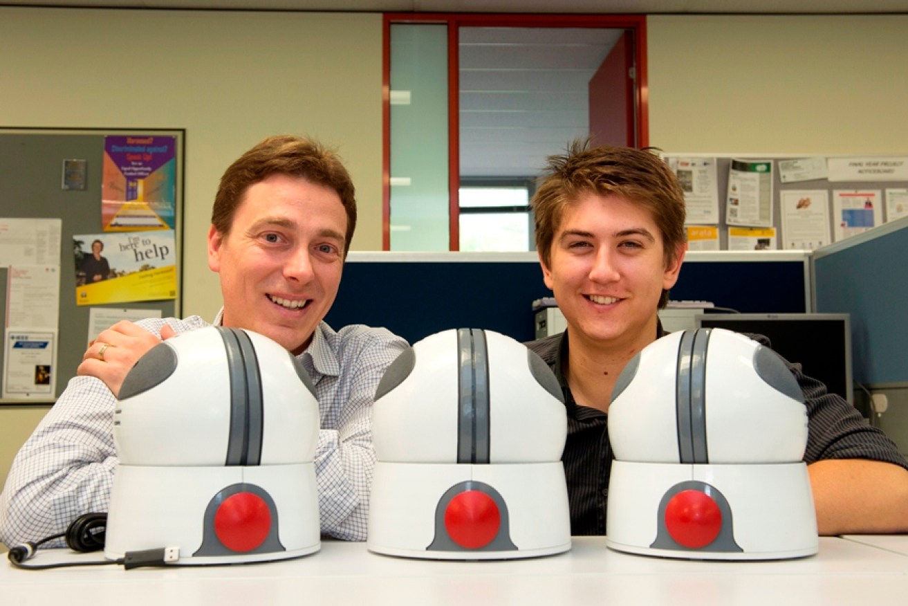 L-R: Flinders lecturer David Hobbs and industrial design graduate Max Hughes with “Orby’s”.