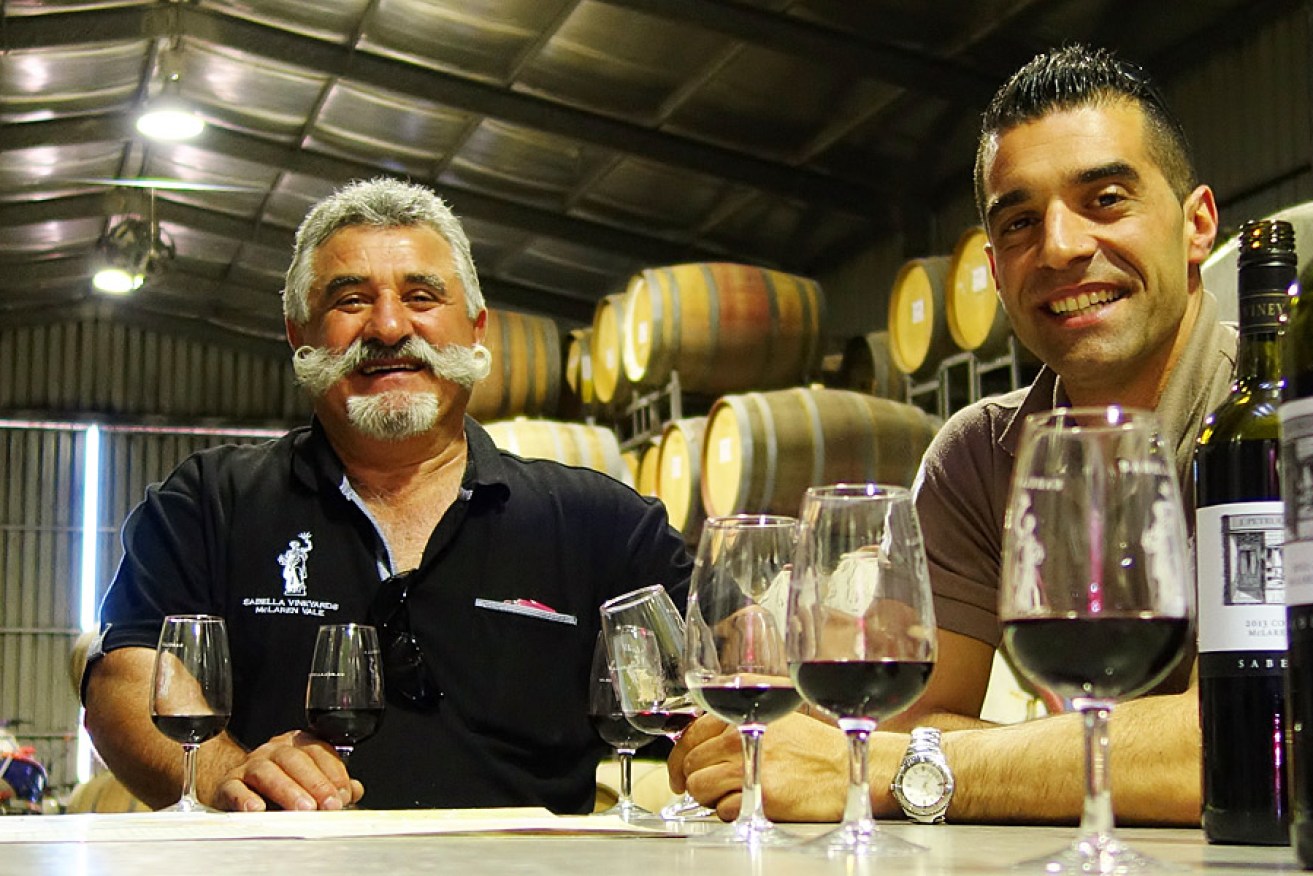 Fusto and gusto aplenty: Joe Petrucci with winemaker son Michael.