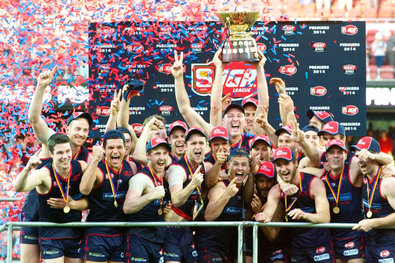 Norwood players with that premiership feeling. Image by Michael Errey.