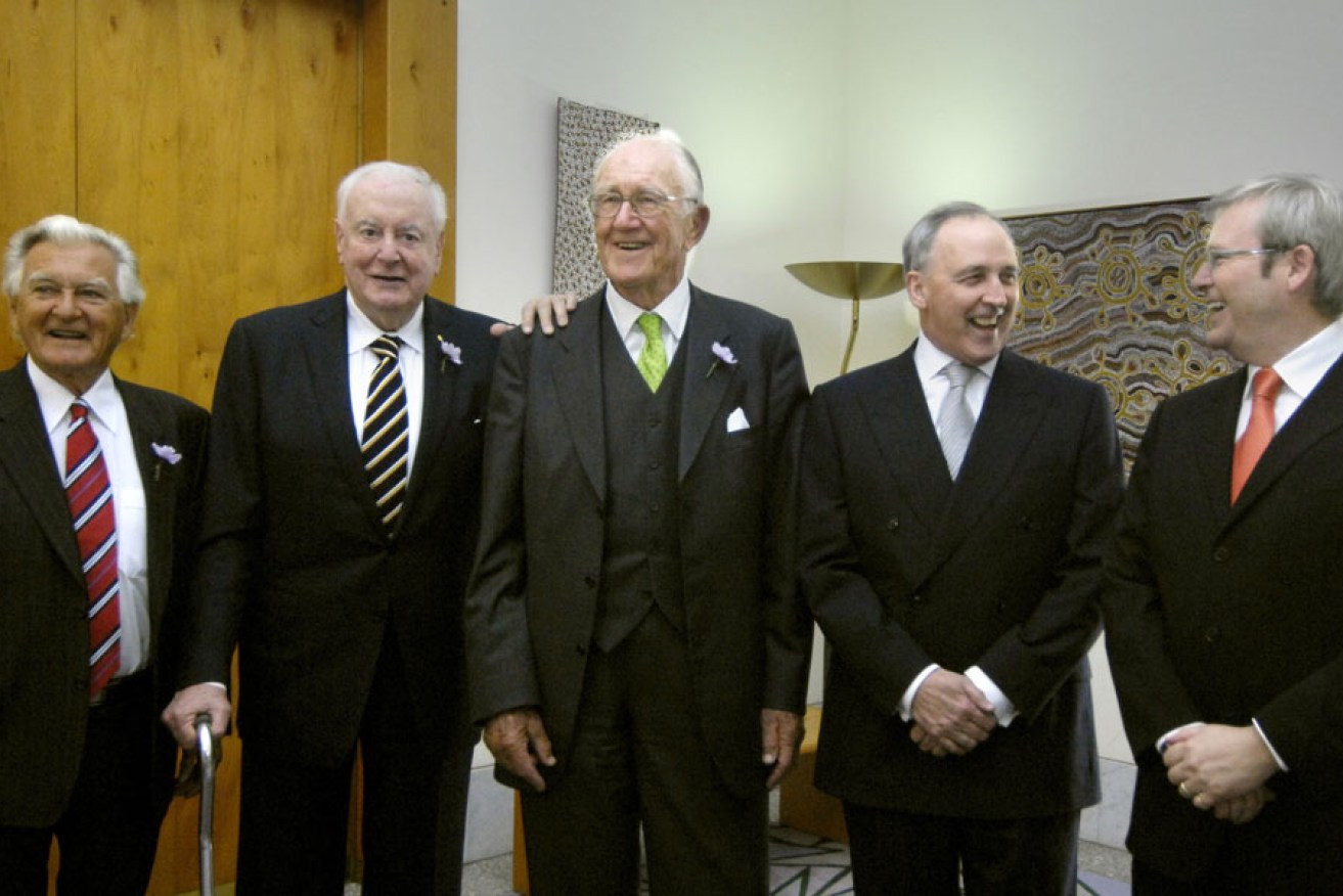 A Prime Ministerial line-up: (from left) Bob Hawke, Gough Whitlam, Malcolm Fraser, Paul Keating and Kevin Rudd.