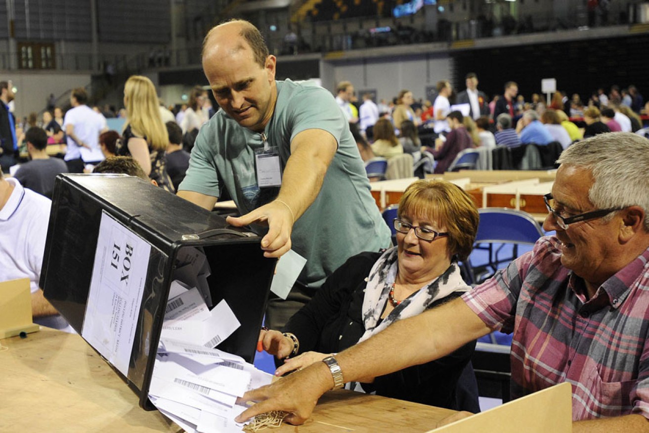 Ballots are counted at the Emirates Sports Arena in Glasgow.