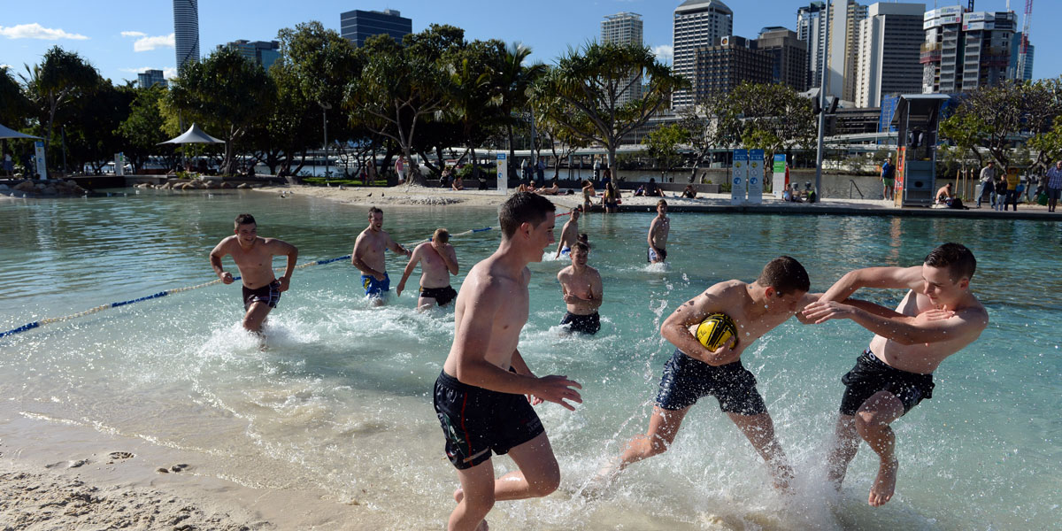 The artificial beach at Brisbane's South Bank precinct.