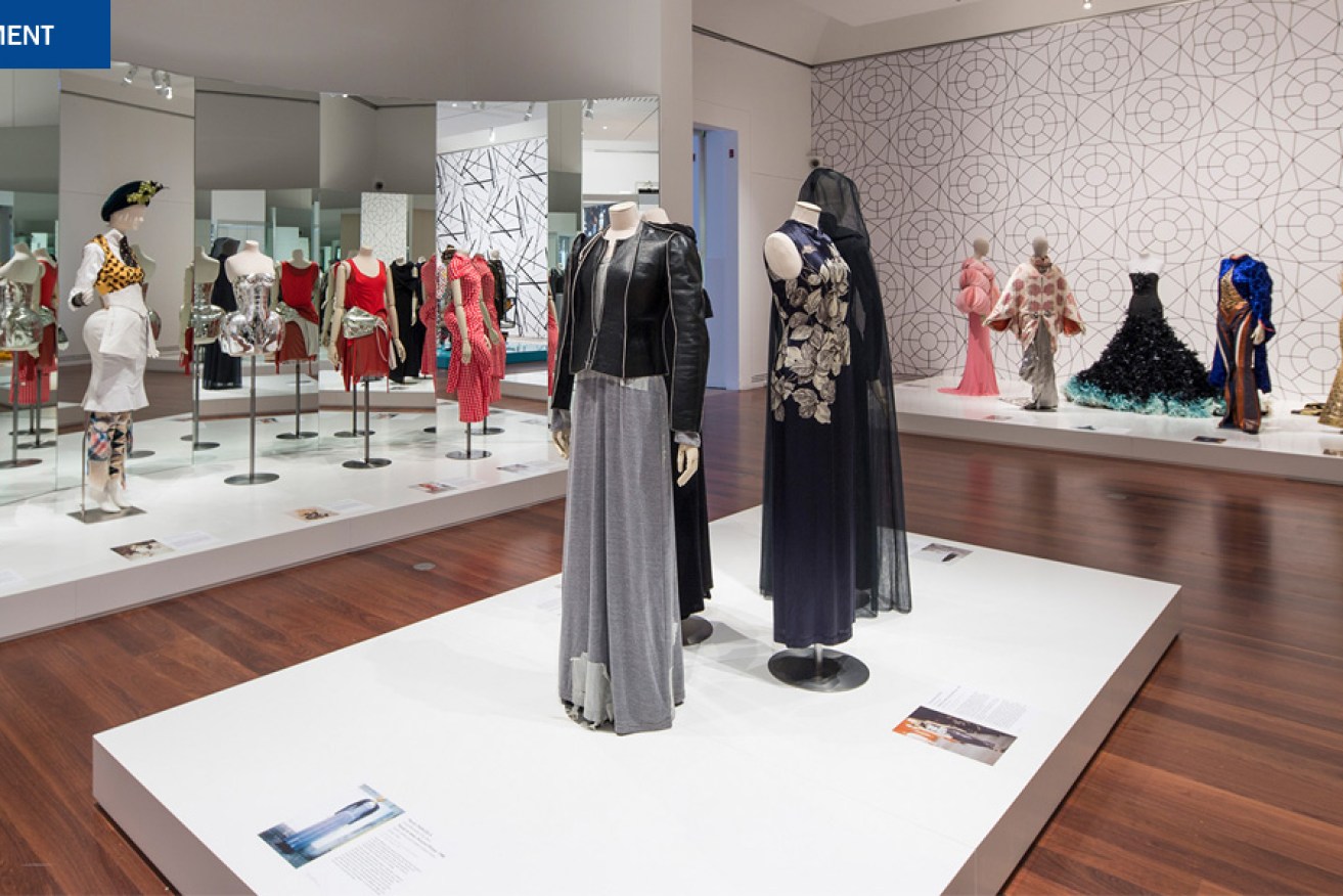 Installation view Fashion Icons: Masterpieces from the collection of the Musée des Arts Décoratifs, Paris, Art Gallery of South Australia,
25 October 2014 - 15 February 2015. Photo credit Saul Steed.