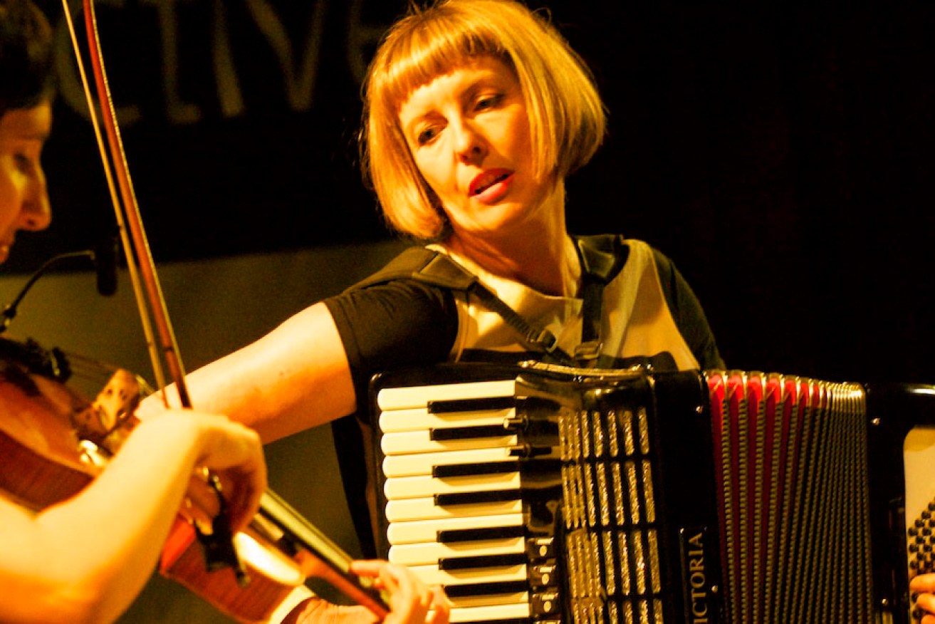 The Baker Suite's Gayle Buckby on piano accordion and vocals with Karen De Nardi on viola. Photo Peter Tee